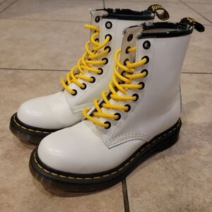 Dr. Martens AirWair Combat Boots - White with Yellow Laces - Size 5
